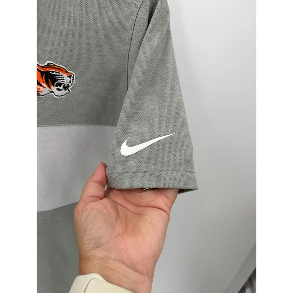 Nike Golf Dri Fit Polo Shirt Mens L Gray Tiger Mascot Colorblock Athletic